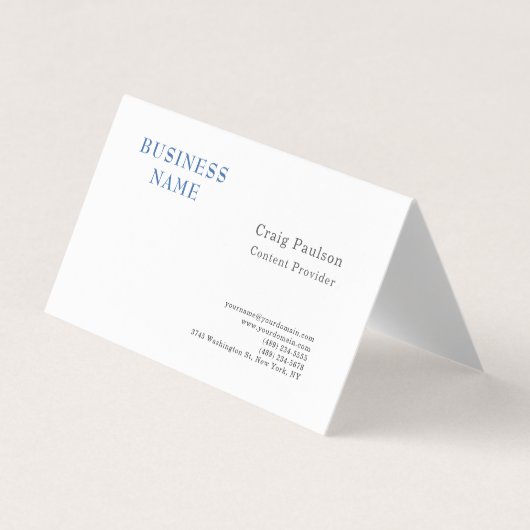 Blauw Witte Minimalistische Modern Visitekaartje (Voorkant)
