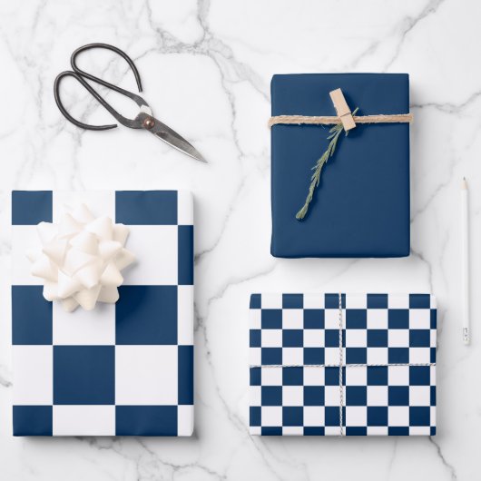 Blauw Witte Moderne Check  Inpakpapier Vel (Voorkant)