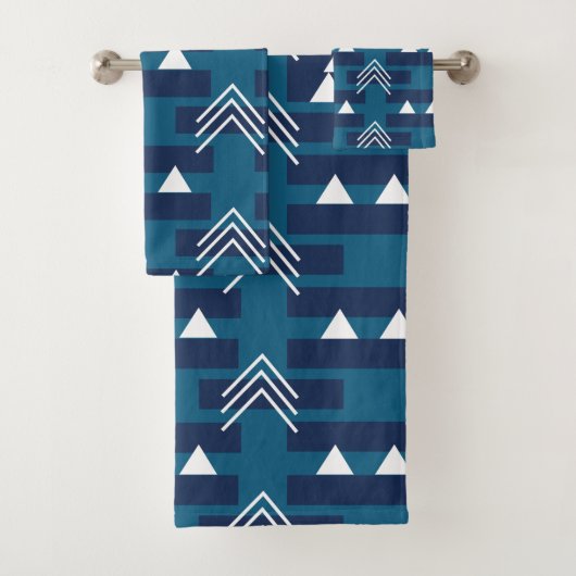 Blauw Witte Moderne Geometrische Bad Handdoek (Insitu)
