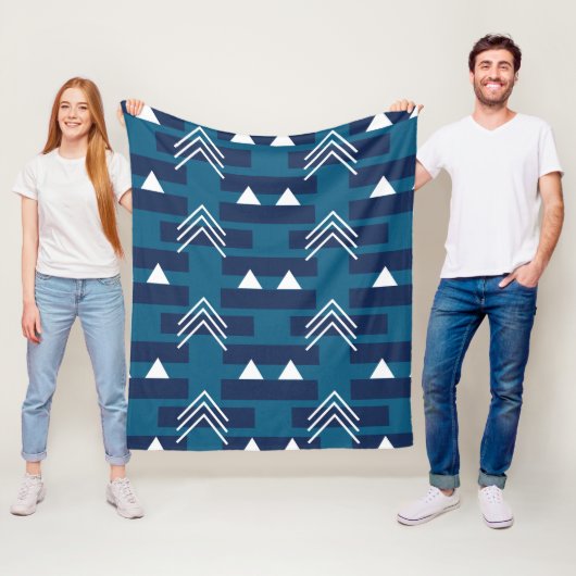Blauw Witte Moderne Geometrische Fleece Deken (In situ)
