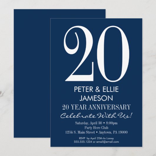 Blauw Witte Moderne Jubileum Uitnodigingen (Voorkant / Achterkant)