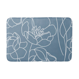 Blauw Witte Moderne Wilde Bloem Badmat