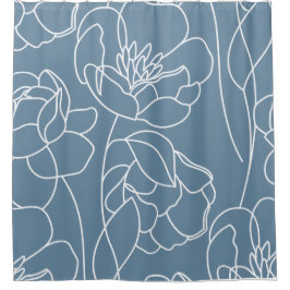 Blauw Witte Moderne Wilde Bloem Douchegordijn