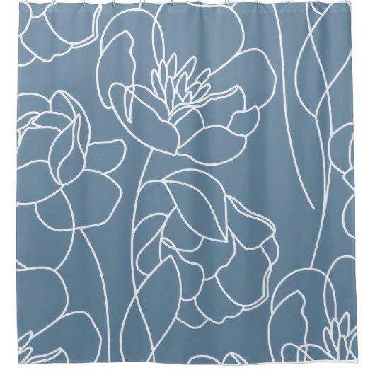 Blauw Witte Moderne Wilde Bloem Douchegordijn (Voorkant)