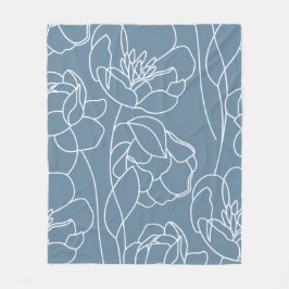 Blauw Witte Moderne Wilde Bloem Fleece Deken