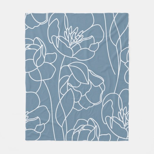 Blauw Witte Moderne Wilde Bloem Fleece Deken (Voorkant)