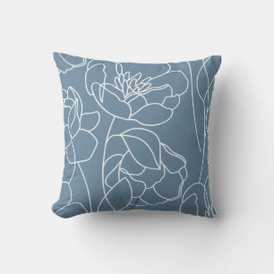 Blauw Witte Moderne Wilde Bloem Kussen
