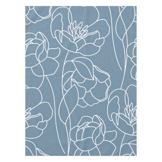 Blauw Witte Moderne Wilde Bloem Tafelkleed (Voorkant)