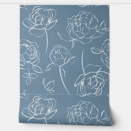 Blauw Witte Moderne Wilde Bloemen Behang