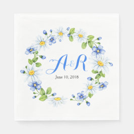 Blauw Witte Monogram Daisy Bloemige Trouw- Servetten