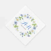 Blauw Witte Monogram Daisy Bloemige Trouw- Servetten (Hoek)