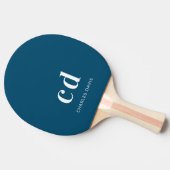Blauw witte monogram initails naam minimalistisch tafeltennisbatje (Zijkant)
