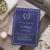 Blauw-witte monogram krans verjaardag kaart