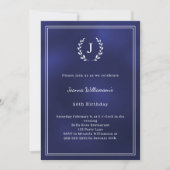 Blauw-witte monogram krans verjaardag kaart (Voorkant)
