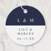 Blauw Witte Monogram Minimalistische Trouw Bedankjes Labels (Achterkant)