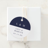 Blauw Witte Monogram Minimalistische Trouw Bedankjes Labels (In situ)