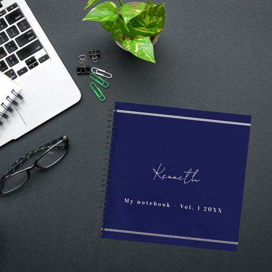 Blauw witte naam script minimalist notitieboek