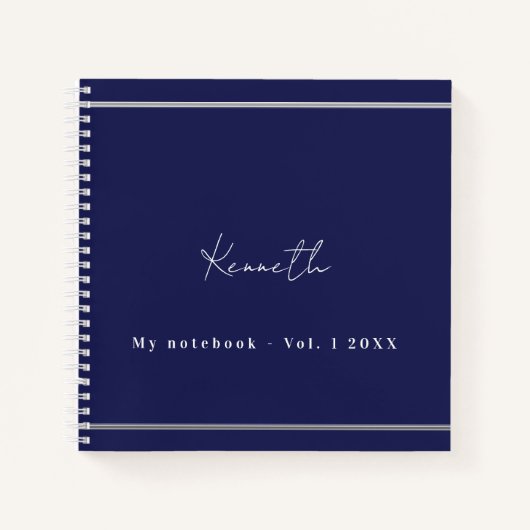 Blauw witte naam script minimalist notitieboek (Voorkant)