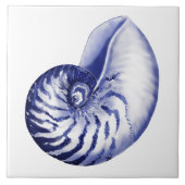 Blauw-witte nautilus shell keramische tegel tegeltje (Voorkant)