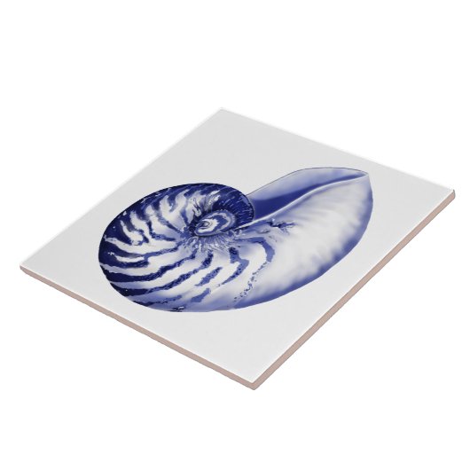 Blauw-witte nautilus shell keramische tegel tegeltje (Zijkant)