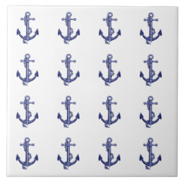 Blauw-witte nautische ankers keramische tegel tegeltje