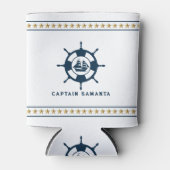 Blauw & Witte nautische boot terwijl de gouden ste Blikjeskoeler (Voorkant)