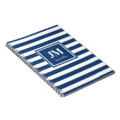Blauw-witte nautische streepmonogram notitieboek (Rechterzijde)