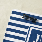 Blauw-witte nautische streepmonogram strandlaken (In situ)