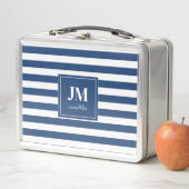 Blauw-witte nautische strepen Monogram (In situ)