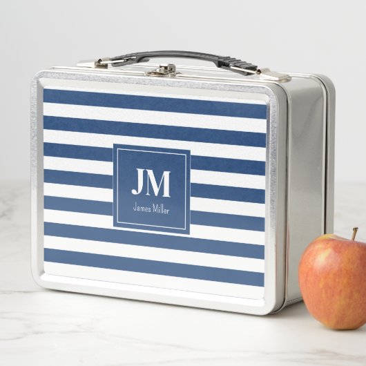 Blauw-witte nautische strepen Monogram (In situ)