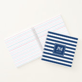 Blauw-witte nautische strepen Monogram Notitieboek (Binnen)