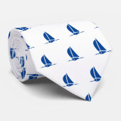 Blauw-witte nautische zeilboot patroon stropdas (Opgerold)