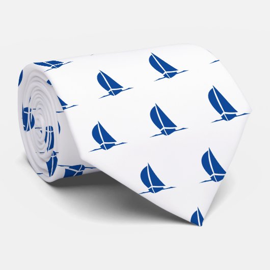 Blauw-witte nautische zeilboot patroon stropdas (Opgerold)