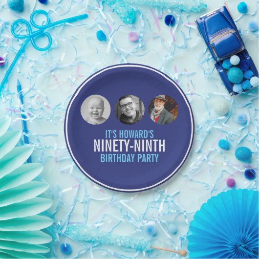 Blauw-witte negenennegentigste verjaardagsfeest papieren bordje (Feest)