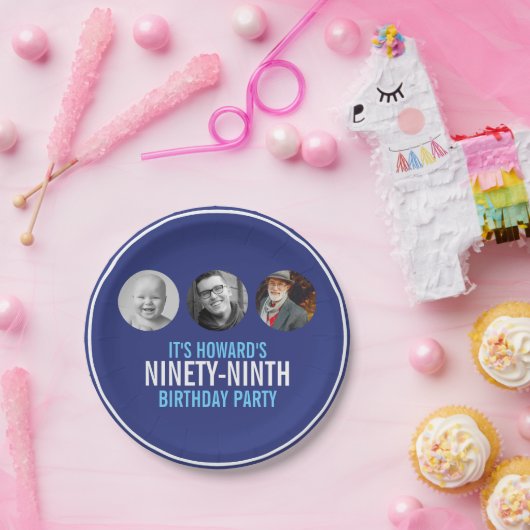 Blauw-witte negenennegentigste verjaardagsfeest papieren bordje (Feest)