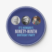 Blauw-witte negenennegentigste verjaardagsfeest papieren bordje (Voorkant)