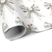 Blauw Witte Nordic Crème Bogen Kerstmis Cadeaupapier (Rol Hoek)