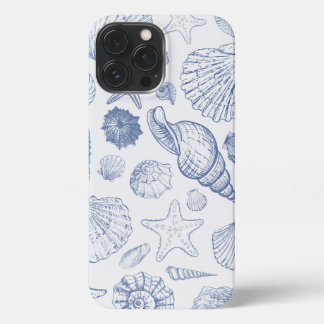 Blauw-witte oceaan schelpen en schepselen hoesje iPhone 13 pro max hoesje