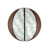 Blauw Witte Oceaan Strand Strepen Zeester Basketbal (Verticaal)
