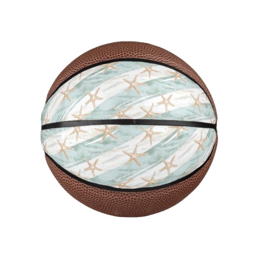 Blauw Witte Oceaan Strand Strepen Zeester Basketbal (Voorkant)