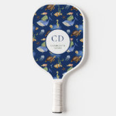 Blauw witte oceaan walvissen schildpadden monogram pickleball paddle (Achterkant)