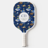 Blauw witte oceaan walvissen schildpadden monogram pickleball paddle (Voorkant)