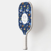Blauw witte oceaan walvissen schildpadden monogram pickleball paddle (Links)