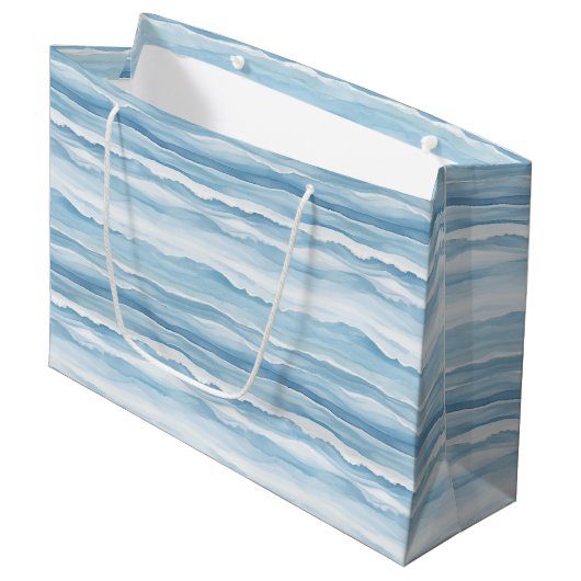 Blauw Witte Oceaangolven Bruiloft Groot Cadeauzakje (Voorkant Gekanteld)