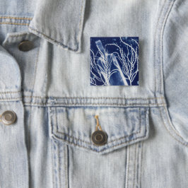 Blauw-witte Oceanefles Pinback Cyanotype Vierkante Button 5,1 Cm