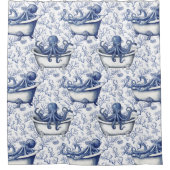 Blauw-witte octopus in badpatroon douchegordijn (Voorkant)