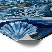 Blauw Witte Octopus Oceaan Poster (Hoek)