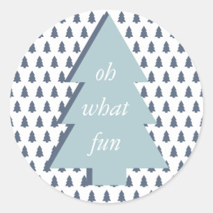 Blauw Witte Oh Wat Een Feest Kerstboom Patroon Ronde Sticker