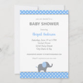 Blauw-witte olifant Polka Dot Baby shower Inv Kaart (Voorkant)