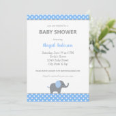 Blauw-witte olifant Polka Dot Baby shower Inv Kaart (Staand voorkant)